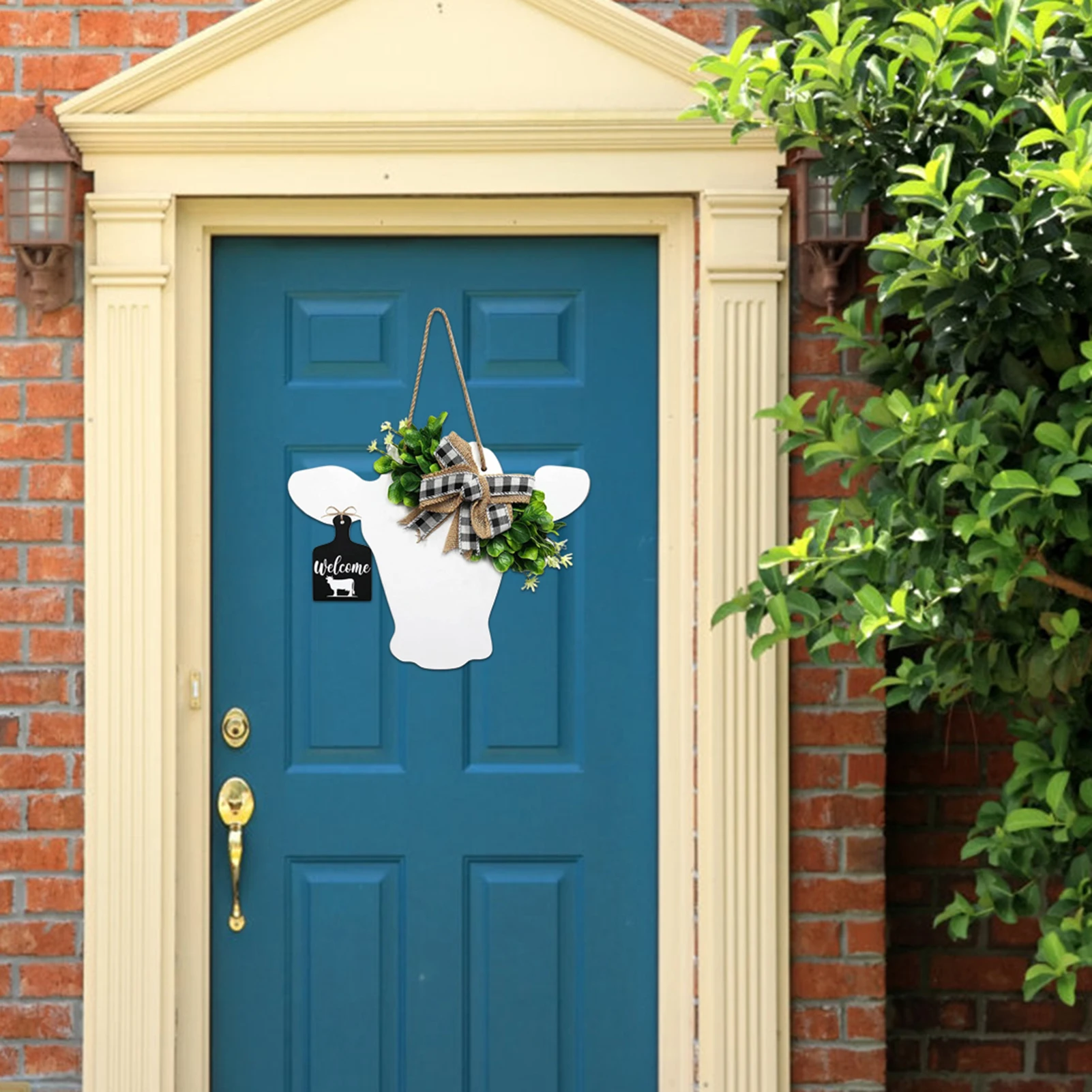 Welcome Farmhouse Cow Head Door Wreath Bull Head Door Hangers Decoration With Plaid Bow And Fake PlantsBuffalo Plaid Burlap Bow
Welcome Farmhouse Cow Head Door Wreath Bull Head Door Hangers Decoration With Plaid Bow And Fake PlantsBuffalo Plaid Burlap Bow