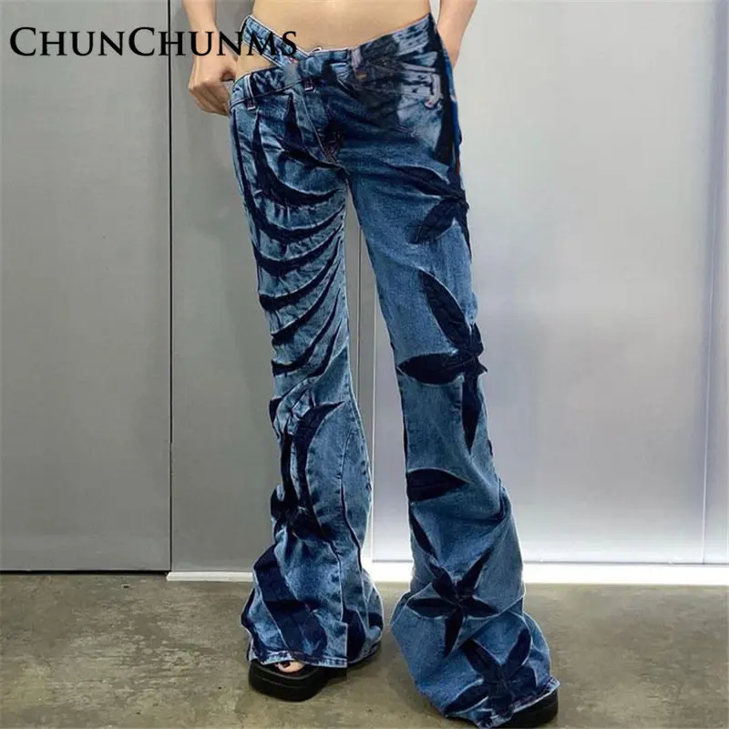 Design Printed Waist Cut Out Flare Pant Women Flower Pattern Street Slim Micro-stretch Casual Denim Trouser Sexy Bottom Clothing
Design Printed Waist Cut Out Flare Pant Women Flower Pattern Street Slim Micro-stretch Casual Denim Trouser Sexy Bottom Clothing