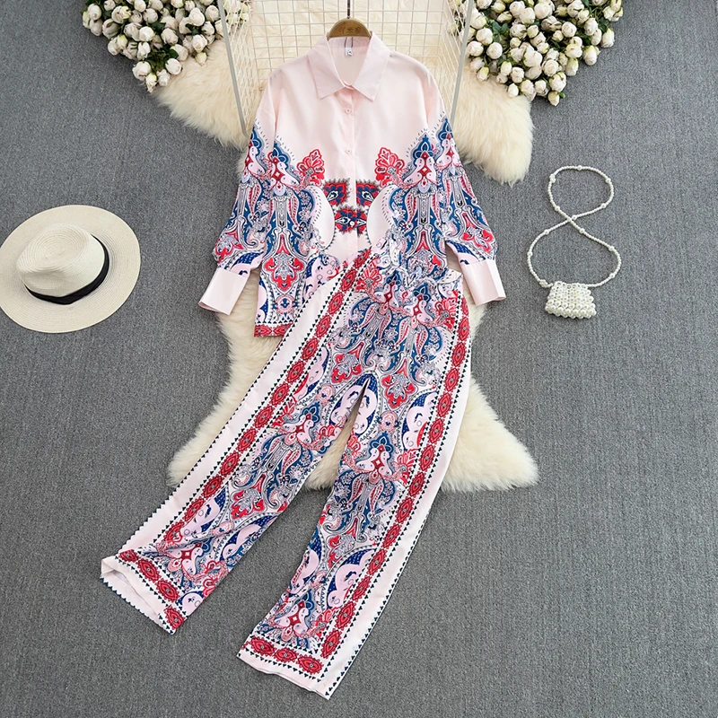 Printed Loose Long-Sleeved Shirt Two-Piece 2022 New Spring Fashion Suit Women's High Waist Straight Wide Leg Trousers Suit
Printed Loose Long-Sleeved Shirt Two-Piece 2022 New Spring Fashion Suit Women's High Waist Straight Wide Leg Trousers Suit