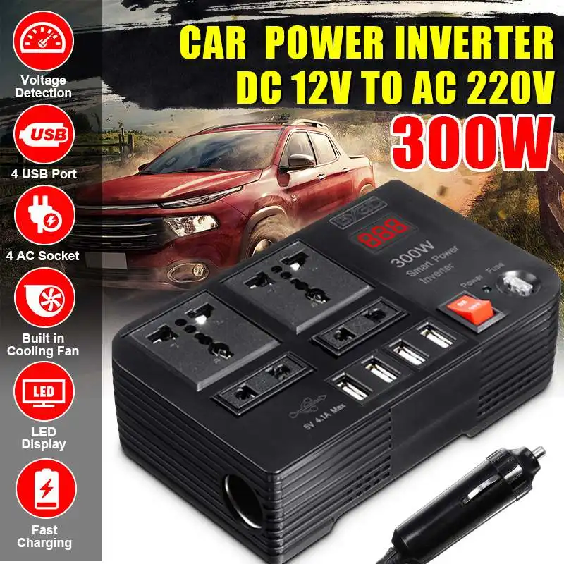 300W Car Inverter DC 12V to AC 220V Power Converter Splitter 4 USB Fast Charging Universal Socket Smart Voltage Monitor
300W Car Inverter DC 12V to AC 220V Power Converter Splitter 4 USB Fast Charging Universal Socket Smart Voltage Monitor