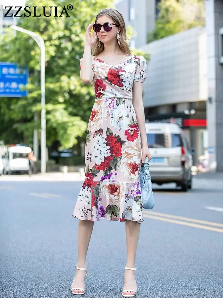 ZZSLUIA Trumpet Dresses For Women Flower Printed Ruffles Hem Designer Slim Elegant Dress Fashion Summer One Piece Female Cloth
ZZSLUIA Trumpet Dresses For Women Flower Printed Ruffles Hem Designer Slim Elegant Dress Fashion Summer One Piece Female Cloth