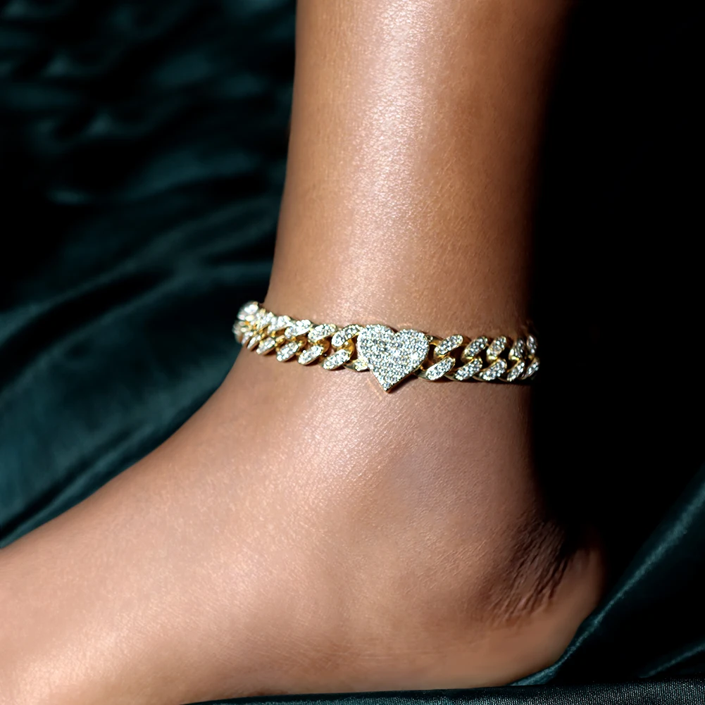 Hip Hop Bling Crystal Heart Cuban Link Chain Anklets For Women Gold Silver Color Iced Out Rhinestone Ankle Bracelet Foot Jewelry
Hip Hop Bling Crystal Heart Cuban Link Chain Anklets For Women Gold Silver Color Iced Out Rhinestone Ankle Bracelet Foot Jewelry