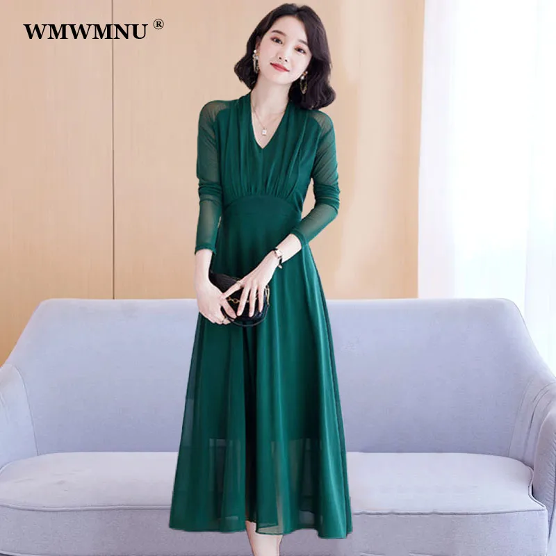 Elegant Hollow Out Thin Mesh Dress For Women 2022 Fashion Plus Size V Neck Long Sleeve A-Line Dress Korean Slim Midi Party Dress 
Elegant Hollow Out Thin Mesh Dress For Women 2022 Fashion Plus Size V Neck Long Sleeve A-Line Dress Korean Slim Midi Party Dress