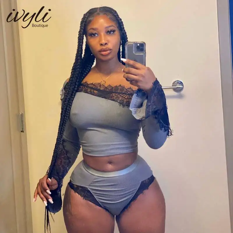 2022 New Threaded Stitching Lace Off-the-shoulder Sexy Suit women's Casual Long-sleeved Tops and Shorts 2-piece Set
2022 New Threaded Stitching Lace Off-the-shoulder Sexy Suit women's Casual Long-sleeved Tops and Shorts 2-piece Set