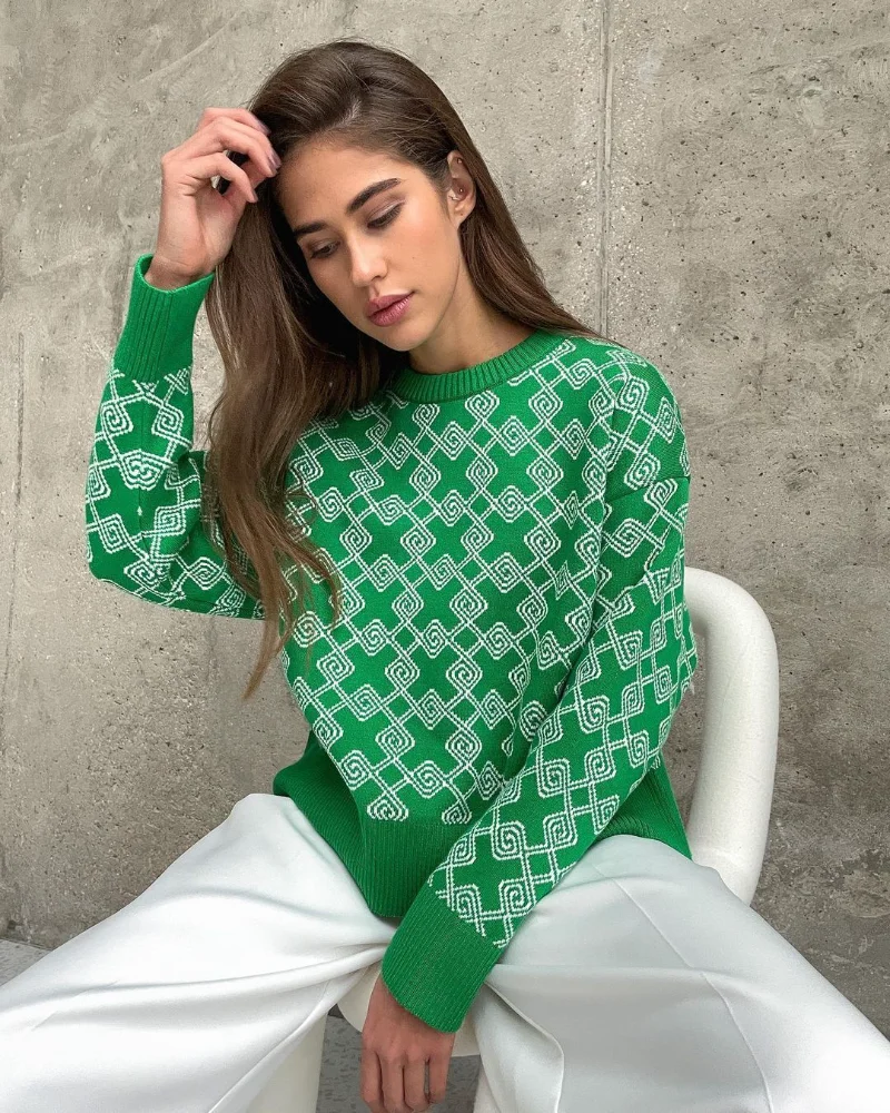 Women Sweater Elegant Pullover Green Plaid Knitted Sweater Women Clothing Winter 2022 Long Sleeve Top Jumpers Lady Print Sweater
Women Sweater Elegant Pullover Green Plaid Knitted Sweater Women Clothing Winter 2022 Long Sleeve Top Jumpers Lady Print Sweater