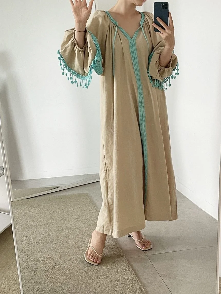 Korean National Style Tassel Stitched Loose Long Dress Minimalist Dress Pullover Loose Thin Elegant Dress Summer 2022 New
Korean National Style Tassel Stitched Loose Long Dress Minimalist Dress Pullover Loose Thin Elegant Dress Summer 2022 New