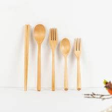 3PCS Wooden Spoon Fork Chopsticks Three Piece Set Student Portable Wooden Tableware Set Lotus Tree Wood Log Material Solid Color