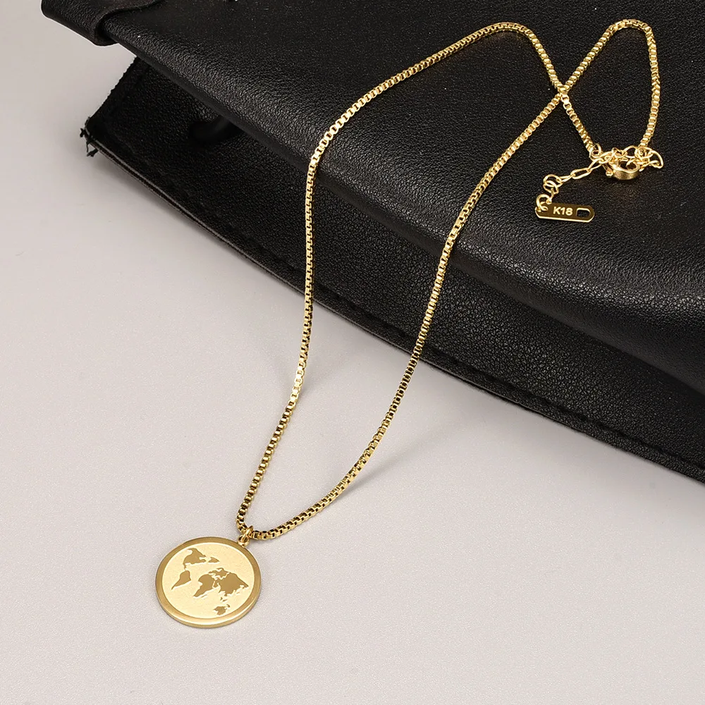 316L Stainless Steel Earth Coin Necklace For Women Gold Metal World Map Medal Pendant Choker Femme Adjustable Chain
316L Stainless Steel Earth Coin Necklace For Women Gold Metal World Map Medal Pendant Choker Femme Adjustable Chain