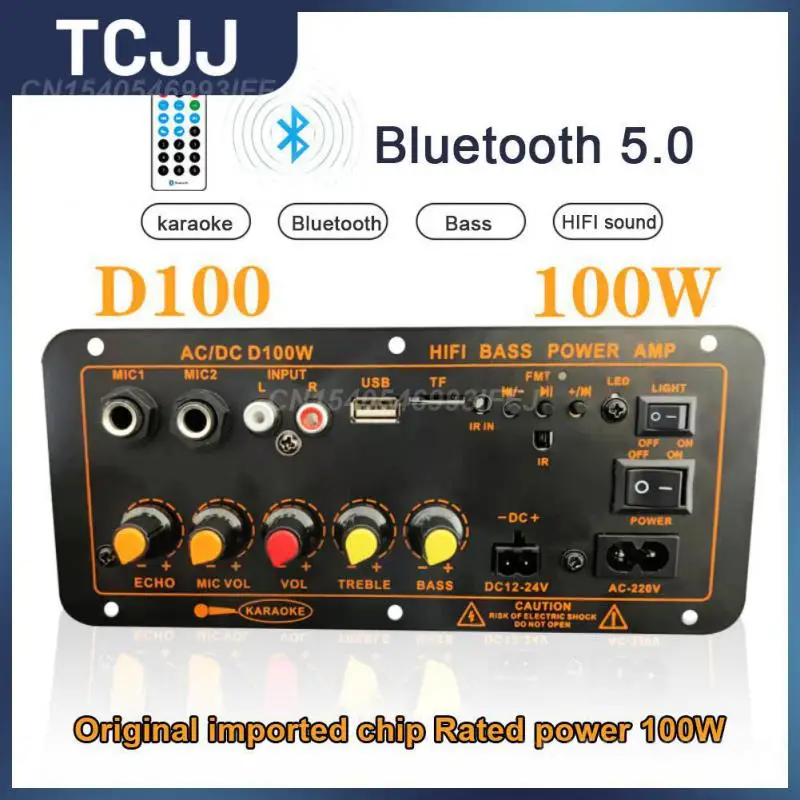 

For 8-12 Inch Speaker Audio D100 100w 220v 12v 24v Dual Mic Amplifier Remote Control Amplifiers Subwoofer Audio Amplifier