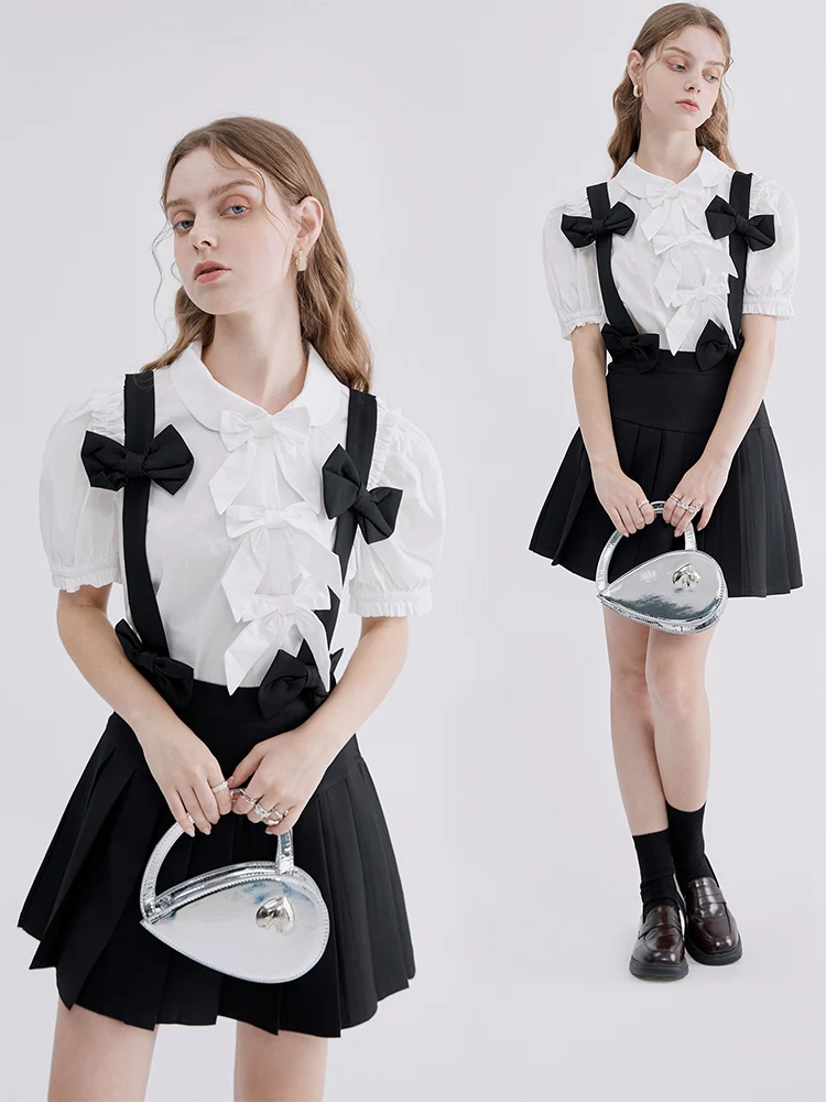 Black High Waist Pleated Skirt 2 Sets Pieces Women Summer Puff Sleeve White Bow Tops Female Casual Fashion Suit Outfits Vacation
Black High Waist Pleated Skirt 2 Sets Pieces Women Summer Puff Sleeve White Bow Tops Female Casual Fashion Suit Outfits Vacation