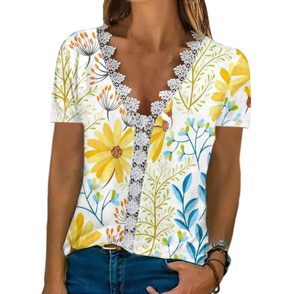 Elegant Lace V-Neck Casual T-Shirt Female 2023 Summer New Cotton Short Sleeve Tees Women Floral Print Loose Versatile Basic Tops
Elegant Lace V-Neck Casual T-Shirt Female 2023 Summer New Cotton Short Sleeve Tees Women Floral Print Loose Versatile Basic Tops