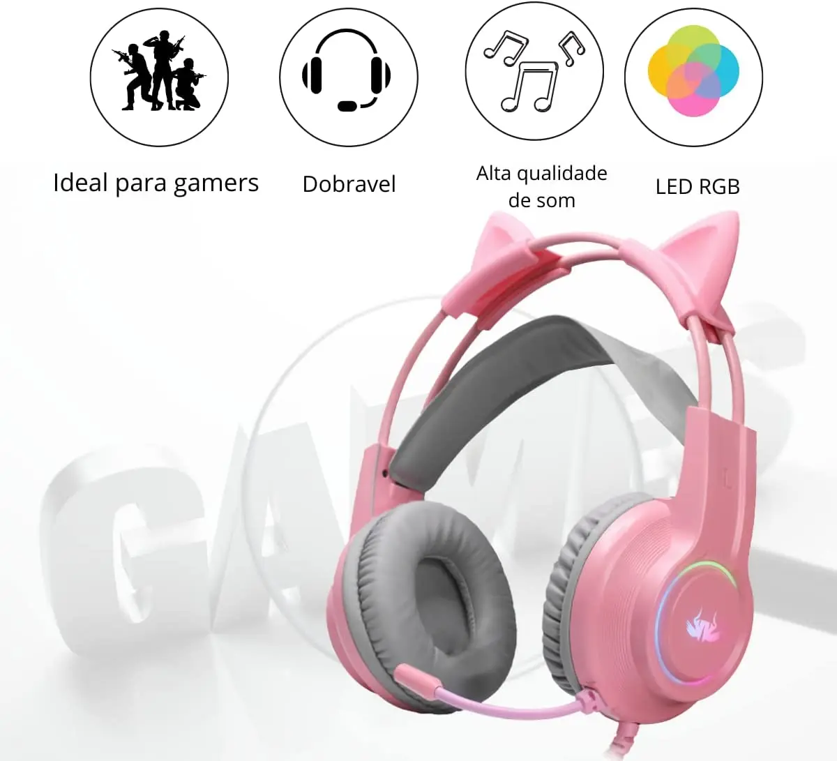 

2023 NEW HEADSET FONE GAMER COM MICROFONE E LED P3/P2 - KP-GA04 ROSA