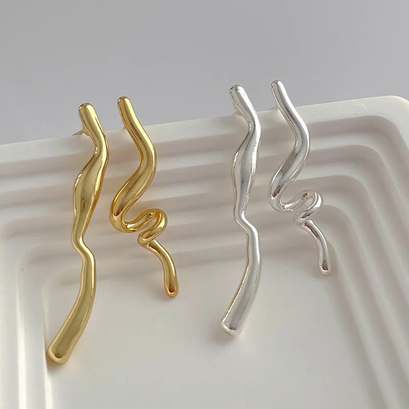 

Minar Fashion Asymmetric Abstract Geometric Stud Earrings for Women Statement Jewelry Gold Silver Twist Long Earring Brincos