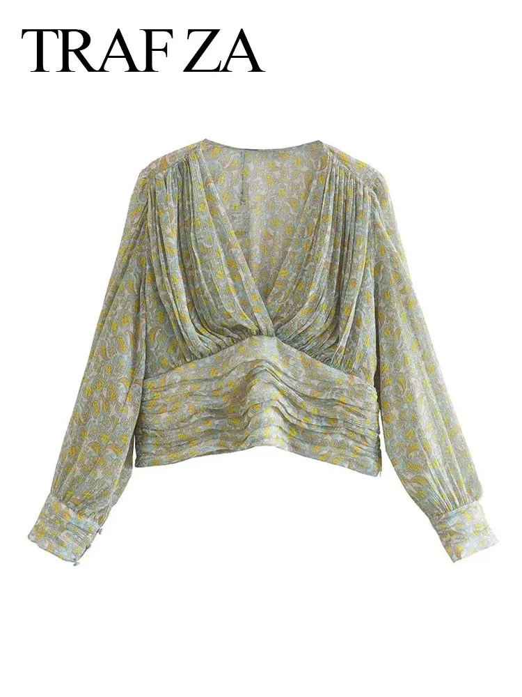 TRAF ZA Women's Long Sleeve Chiffon Blouse V Neck Floral Pleated Pullover Low Neck Tulle Top Casual Fashion Loose Street Elegant
TRAF ZA Women's Long Sleeve Chiffon Blouse V Neck Floral Pleated Pullover Low Neck Tulle Top Casual Fashion Loose Street Elegant