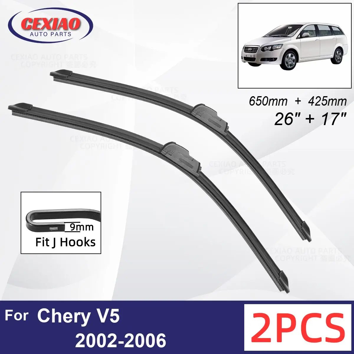 

Car Wiper For Chery V5 2002-2006 Front Wiper Blades Soft Rubber Windscreen Wipers Auto Windshield 26" + 17" 650mm + 425mm