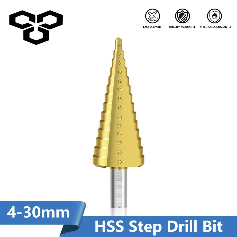 

4-30mm HSS Straight Groove Step Drill Bit Titanium Coated Wood Metal Hole Cutter Core Drilling Tools Set