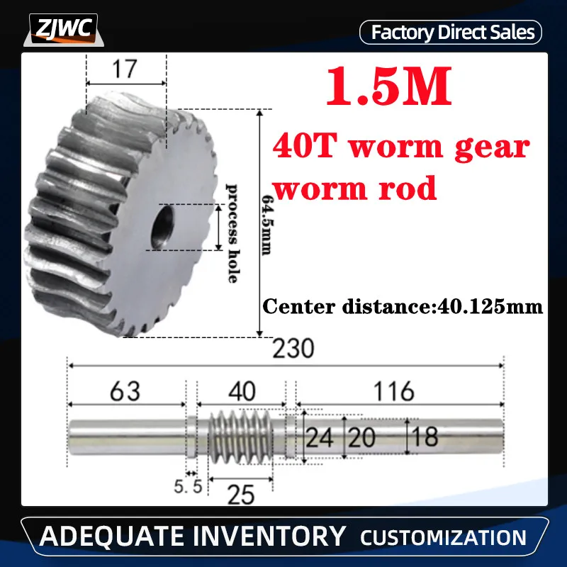1pcs 1.5 Modulus 40 Teeth reducer worm gear Process hole and 1.5M worm rod transmission ratio 1:40 45# steel for CNC Parts
1pcs 1.5 Modulus 40 Teeth reducer worm gear Process hole and 1.5M worm rod transmission ratio 1:40 45# steel for CNC Parts