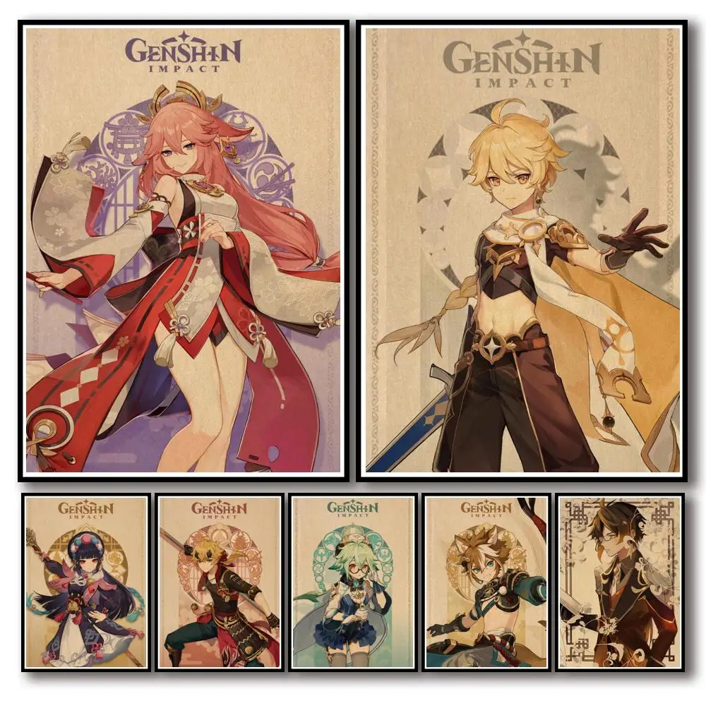 50 Designs Game Genshin Impact Character Kraftpaper Poster Alternative Artwork Decal Fancy Wall Sticker for Coffee House Bar 
50 Designs Game Genshin Impact Character Kraftpaper Poster Alternative Artwork Decal Fancy Wall Sticker for Coffee House Bar