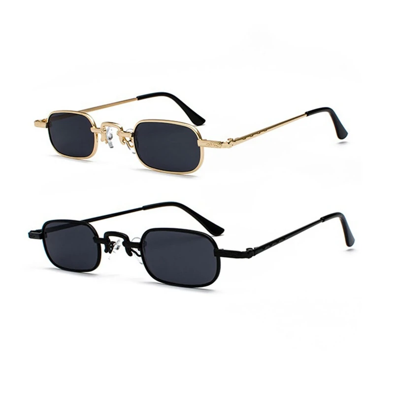 

Очки в стиле ретро-панк 2 шт., прозрачные Квадратные Солнцезащитные очки, женские ретро солнцезащитные очки, мужские металлические очки, золотистые и черные