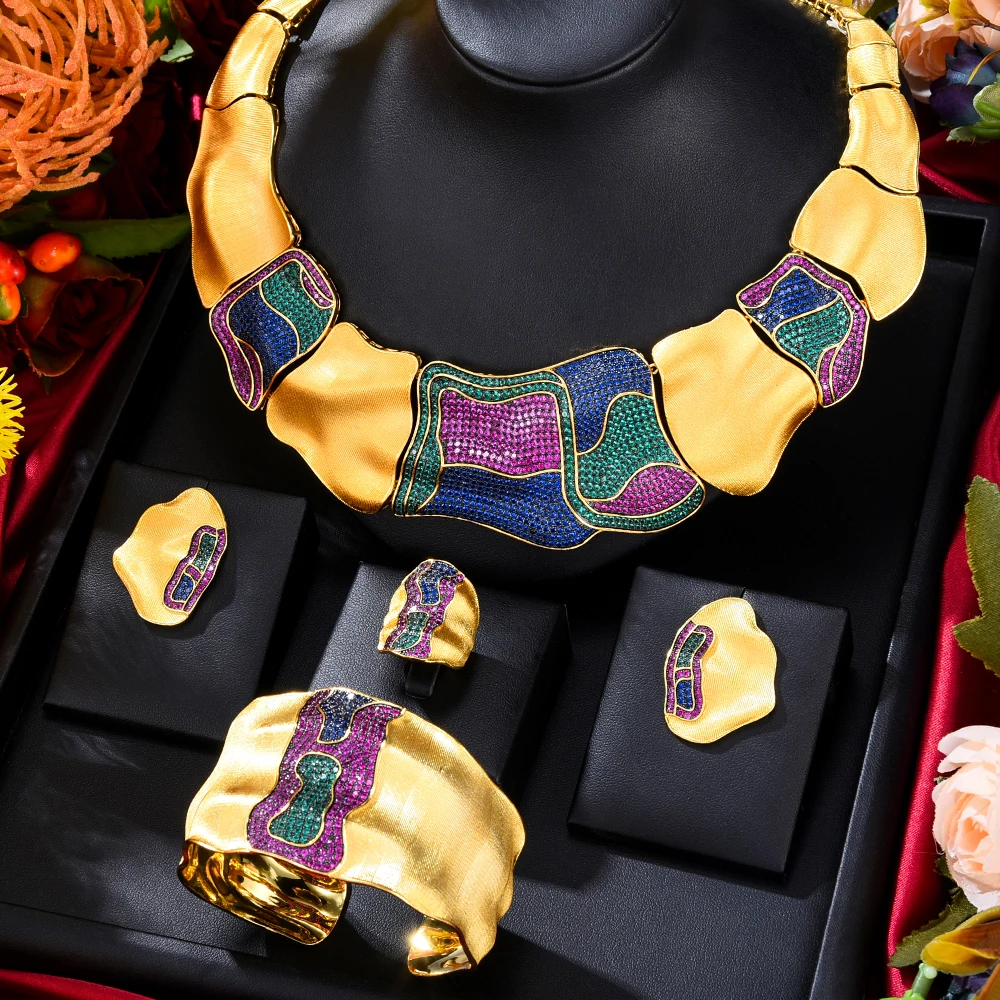 Missvikki Dubai Bridal Jewelry Set Luxury Gougeous Splicing Necklace Bangle Ring Earrings Set For Women Wedding Engagement Party
Missvikki Dubai Bridal Jewelry Set Luxury Gougeous Splicing Necklace Bangle Ring Earrings Set For Women Wedding Engagement Party