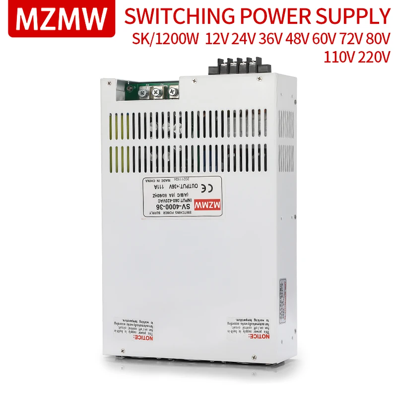MZMW Adjustable SV-4000W Three-Phase 380V To 12V 24V 36V 48V Input High-Power Switching Power Supply LED AC to DC
MZMW Adjustable SV-4000W Three-Phase 380V To 12V 24V 36V 48V Input High-Power Switching Power Supply LED AC to DC