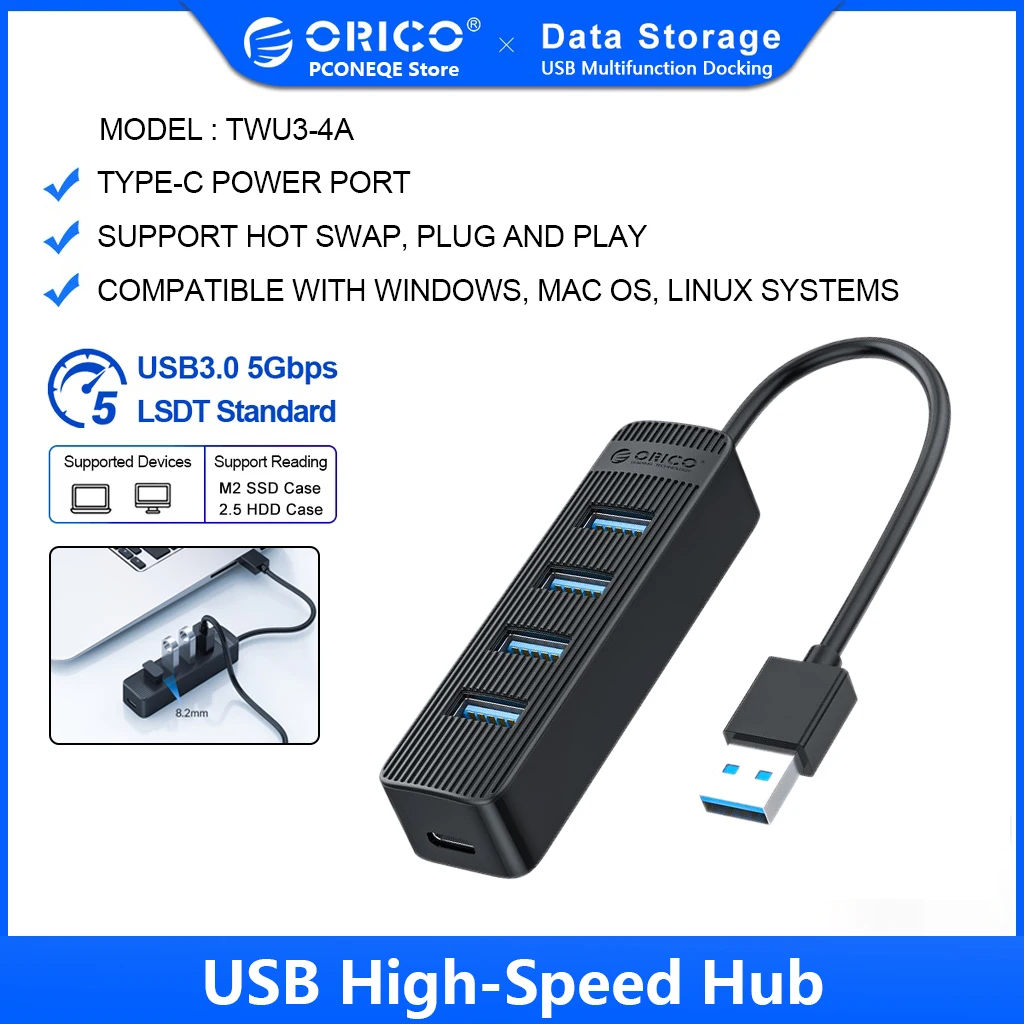 Концентратор ORICO TWU3 4A 7A USB 3 0 с портом питания Type C разветвитель на 4/7 портов OTG