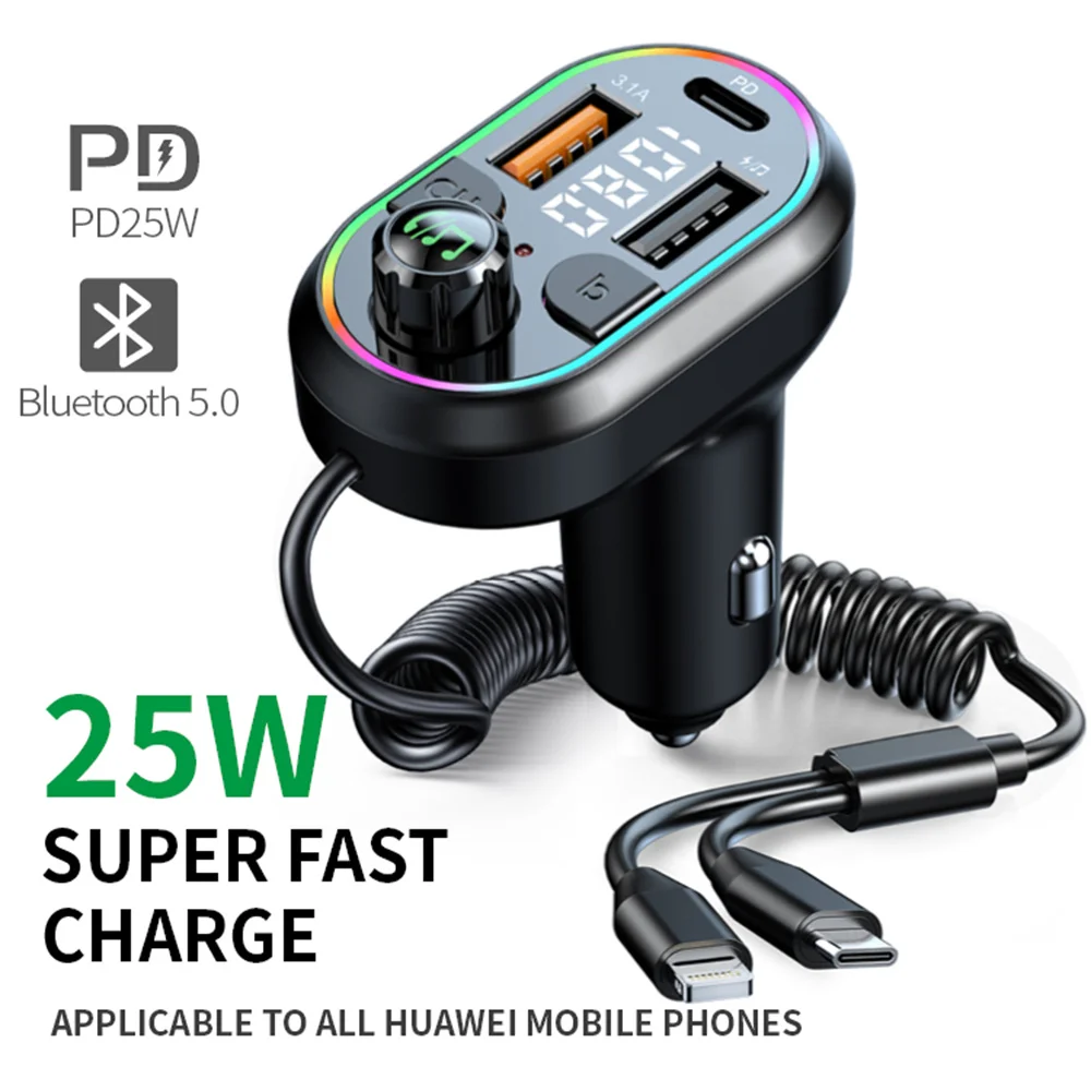 Car Bluetooth 5.0 FM Transmitter Wireless Audio Receiver Car MP3 Player 25W PD Fast Charge With Apple Type-C Port Charging Cable
Car Bluetooth 5.0 FM Transmitter Wireless Audio Receiver Car MP3 Player 25W PD Fast Charge With Apple Type-C Port Charging Cable