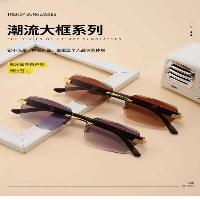 

QB2022 new square rimless cut edge sunglasses for women, Europe and the United States fashion gradual color sunscreen sunglasses