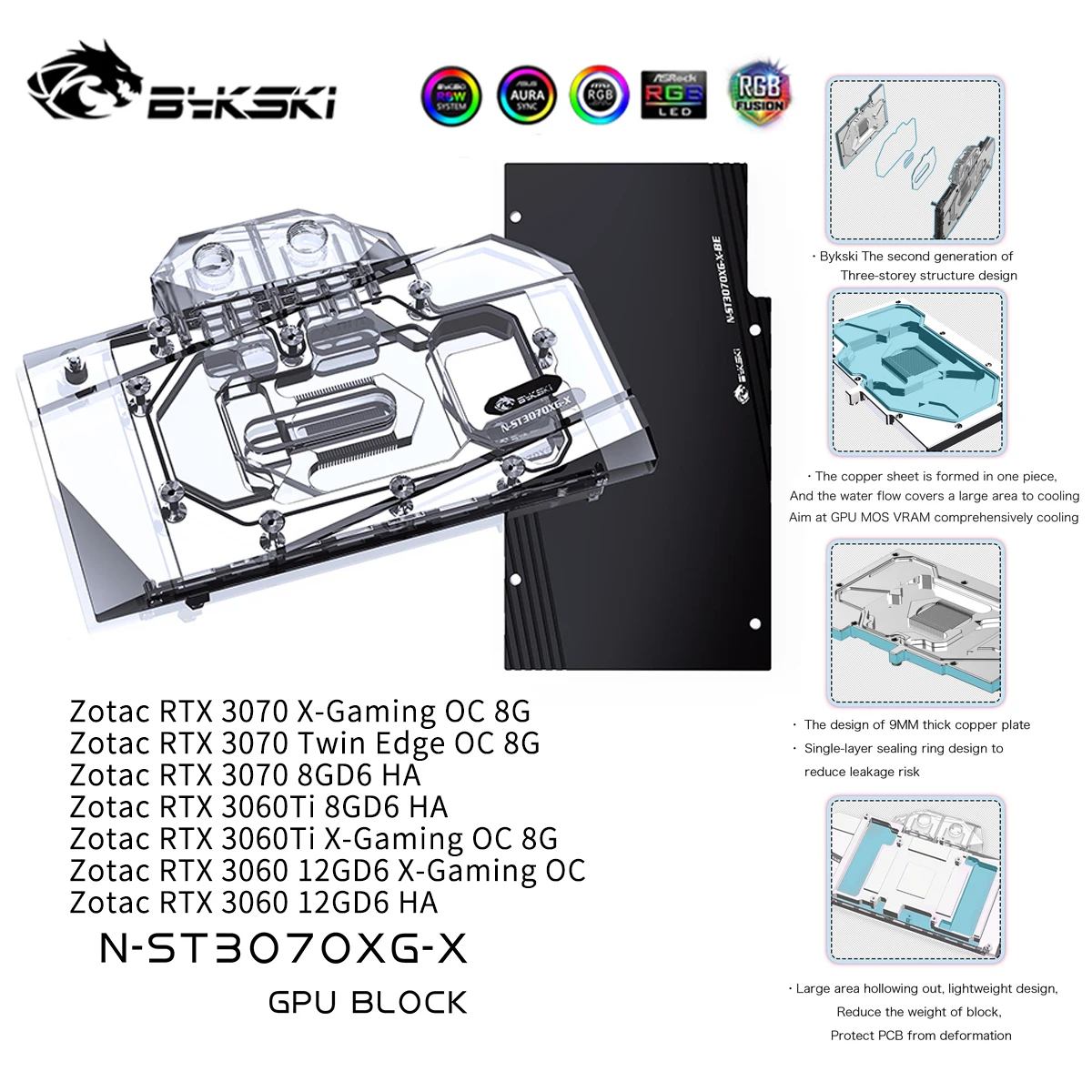 Блок водяного охлаждения Bykski для ZOTAC Geforce RTX 3070 X GAMING OC 8G/Twin Edge, блок VGA, охладитель графического процессора
Блок водяного охлаждения Bykski для ZOTAC Geforce RTX 3070 X GAMING OC 8G/Twin Edge, блок VGA, охладитель графического процессора