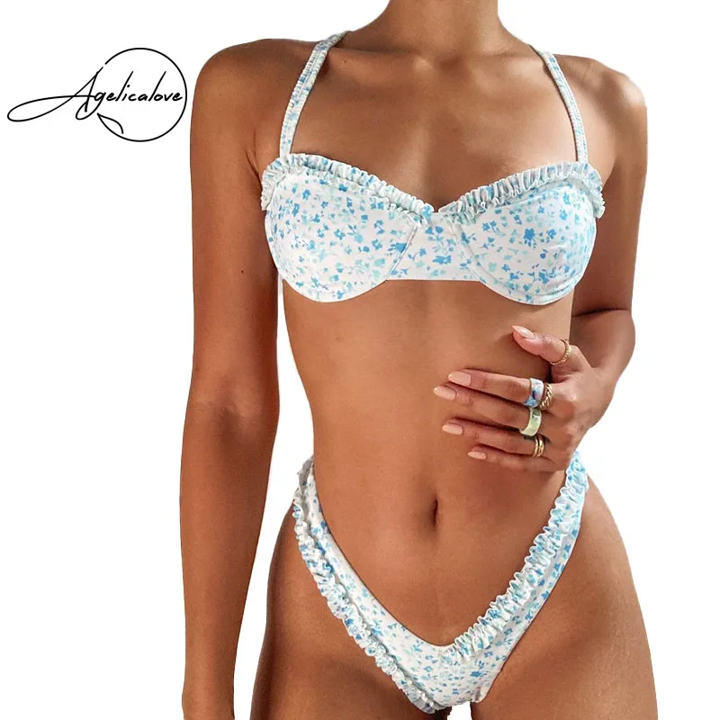 AGELICALOVE Sexy Halter Ruffles Floral Wrap Push Up Bikini Set Women High Waist V-Shape Thong Bathing Swimsuit Beach Swimwear
AGELICALOVE Sexy Halter Ruffles Floral Wrap Push Up Bikini Set Women High Waist V-Shape Thong Bathing Swimsuit Beach Swimwear