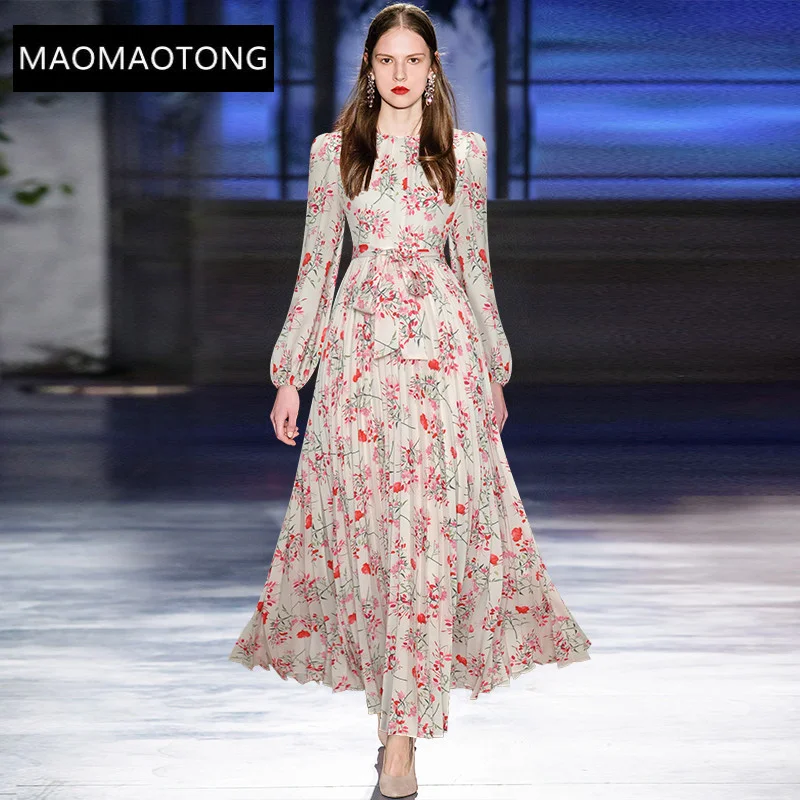 Fashion Runway Spring Long Dress Women's Lantern sleeve Belted Flower print Pleated Holiday Party Maxi Dress
Fashion Runway Spring Long Dress Women's Lantern sleeve Belted Flower print Pleated Holiday Party Maxi Dress