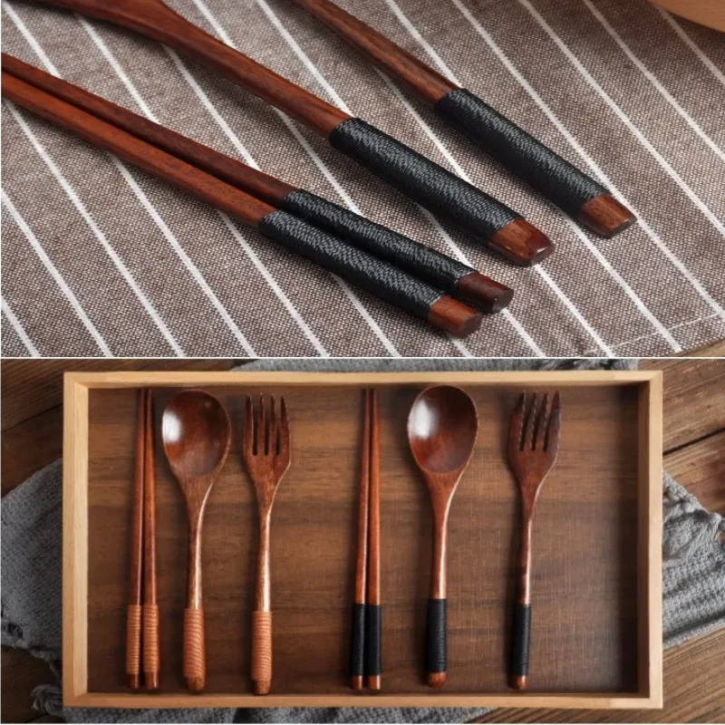 

Wood Spoon Chopsticks And Fork Dinner Set Rice Soup Tableware Grain Handmade Household Tableware Tableware
