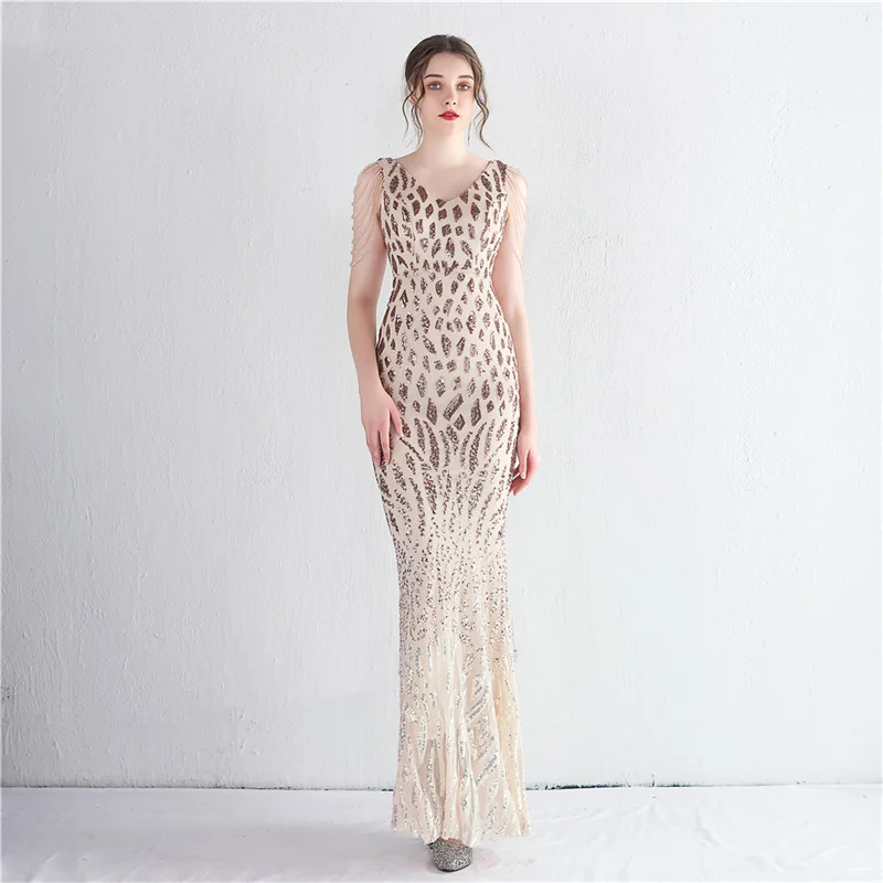 New Women Elegant Sequin Evening Maxi Dress Sexy V Neck Beaded Mermaid Party Bodycon Long Dresses Vestidos
New Women Elegant Sequin Evening Maxi Dress Sexy V Neck Beaded Mermaid Party Bodycon Long Dresses Vestidos