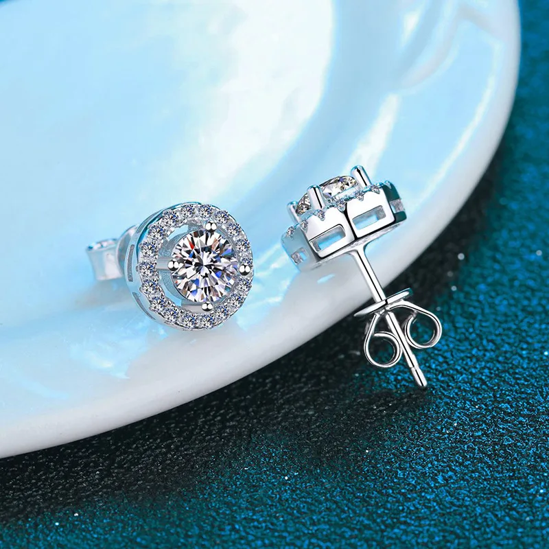 

S925 Sterling Silver 1CT Certified Moissanite Stud Earrings for Women Platinum Plating Diamond Ear Studs Wedding Fine Jewelry