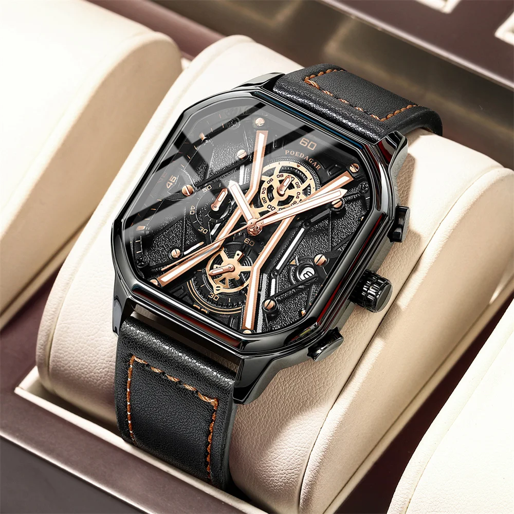 POEDAGAR Fashion Square Dial Chronograph Quartz Watch Men Luxury Leather Waterproof Luminous Date Men Watches Relogio Masculino
POEDAGAR Fashion Square Dial Chronograph Quartz Watch Men Luxury Leather Waterproof Luminous Date Men Watches Relogio Masculino