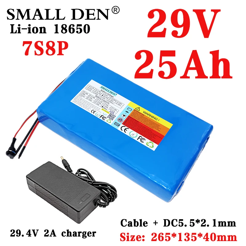 29V 25Ah 18650 7S8P Li-ion Battery Pack 25.9V Electric Bike Scooter Wheelchair Lawnmower Electric Bike Battery+29.4V 2A Charger
29V 25Ah 18650 7S8P Li-ion Battery Pack 25.9V Electric Bike Scooter Wheelchair Lawnmower Electric Bike Battery+29.4V 2A Charger