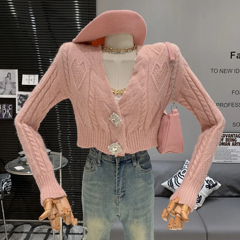Vintage Lazy Vintage Lazy Design Fried Dough Twists V-neck temperament pink sweater top knit shirt Cardigan 
Vintage Lazy Vintage Lazy Design Fried Dough Twists V-neck temperament pink sweater top knit shirt Cardigan