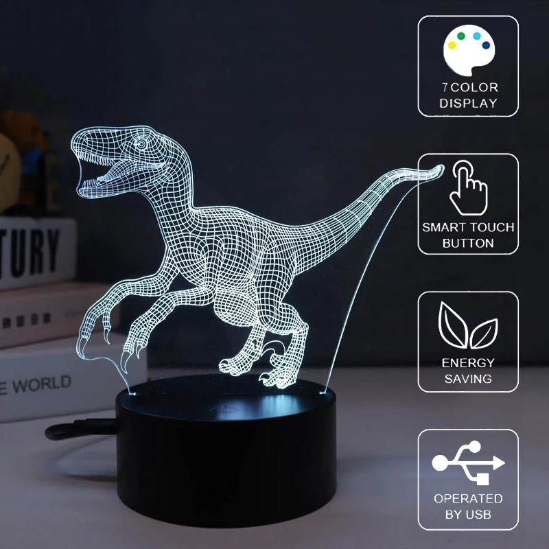 Jurassic Dinosaur 3D Night Light New Strange Colorful Touch LED Desk 7 Color Changes Night Lamp Toys for Children Birthday Gift
Jurassic Dinosaur 3D Night Light New Strange Colorful Touch LED Desk 7 Color Changes Night Lamp Toys for Children Birthday Gift