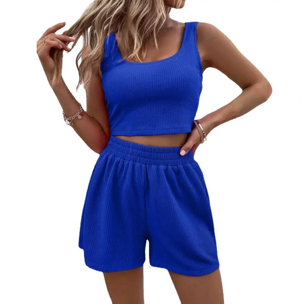 2Pcs/Set Women U-Neck Sleeveless Elastic Waistband Ribbed Sport Suit Women Solid Color Crop Top High Waist Shorts Set 2023
2Pcs/Set Women U-Neck Sleeveless Elastic Waistband Ribbed Sport Suit Women Solid Color Crop Top High Waist Shorts Set 2023