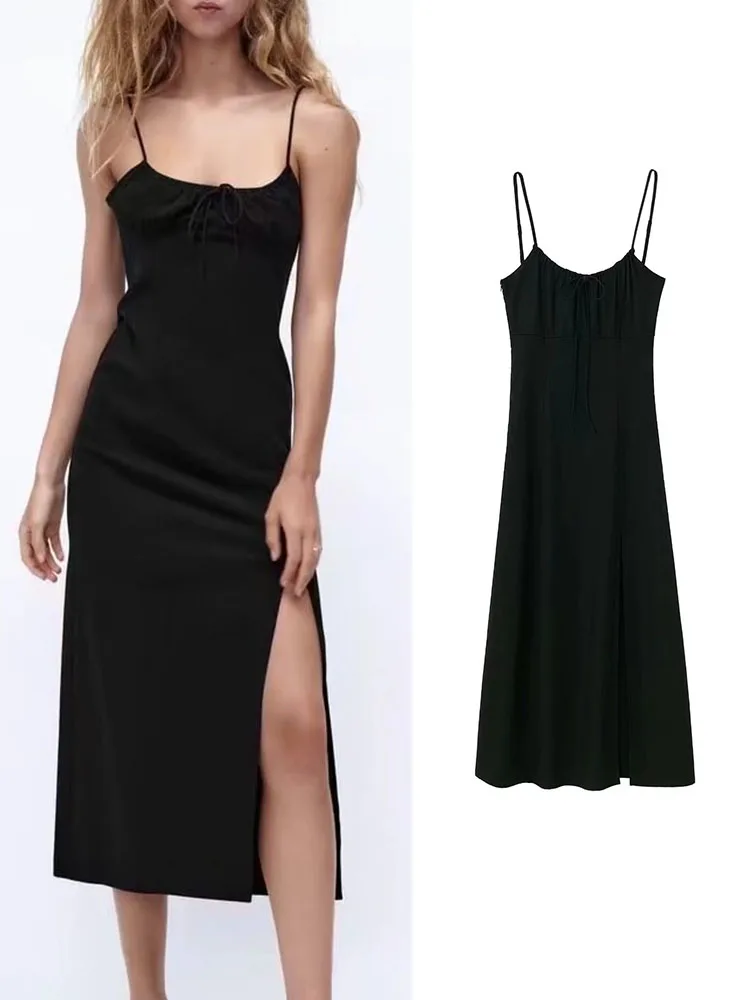 TRAF Black Women Sheath Camisole Dresses 2022 Summer Vintage Elegant Party Dress Side Slipt Mid-Calf Sleeveless Bow Dress
TRAF Black Women Sheath Camisole Dresses 2022 Summer Vintage Elegant Party Dress Side Slipt Mid-Calf Sleeveless Bow Dress