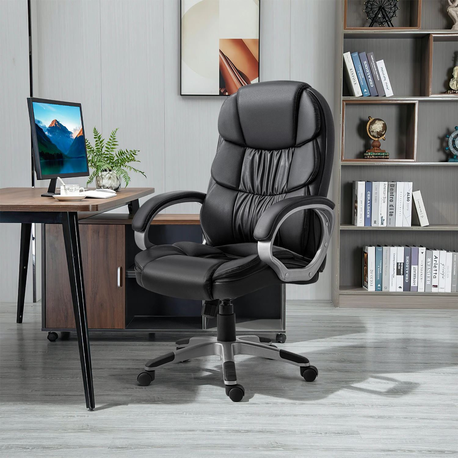 Faux Leather High Back Office Chair Ergonomic Executive Chair Swivel Computer Desk Chair with Lumbar Support Gaming Chair Black
Faux Leather High Back Office Chair Ergonomic Executive Chair Swivel Computer Desk Chair with Lumbar Support Gaming Chair Black