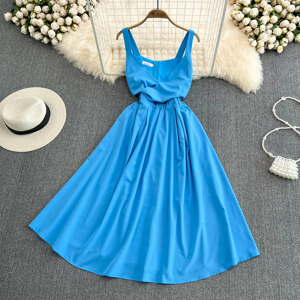 Women New Fashion Sexy Blue Beach Backless V-neck High Waist Slim Sleeveless A-line Dress Casual Clothes Vestidos E028
Women New Fashion Sexy Blue Beach Backless V-neck High Waist Slim Sleeveless A-line Dress Casual Clothes Vestidos E028