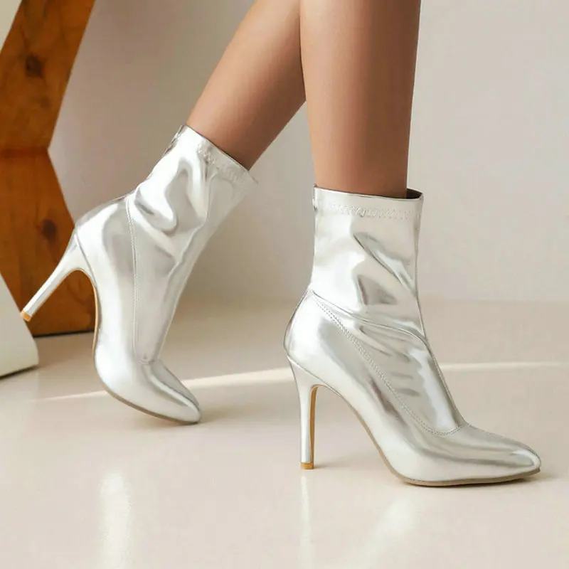 2022 Women Ankle Boots PU Leather Pointed Toe Ladies Short Boots Slip on Fashion Dress Women Thin High Heel Boots Gold Silver
2022 Women Ankle Boots PU Leather Pointed Toe Ladies Short Boots Slip on Fashion Dress Women Thin High Heel Boots Gold Silver
