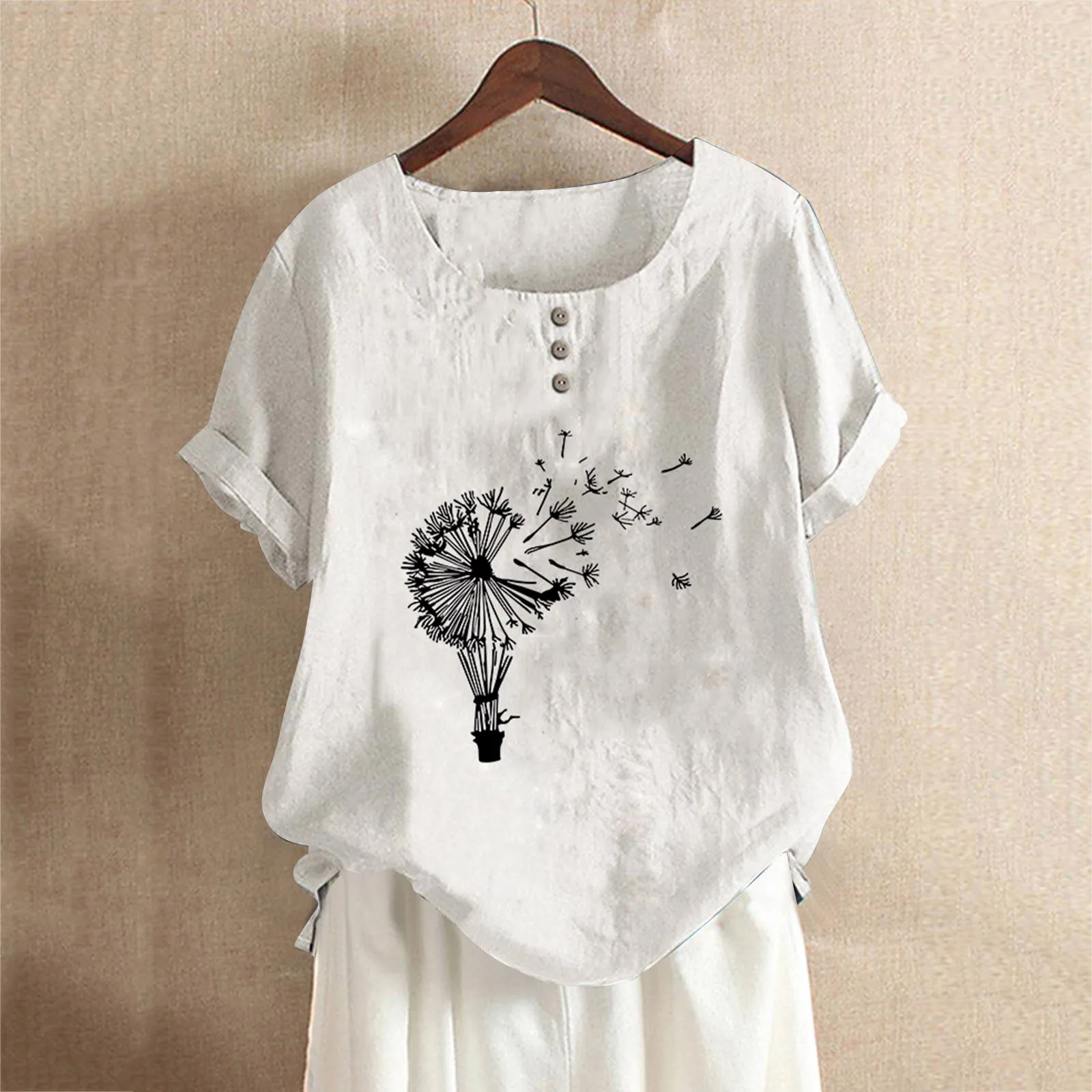 Women's Summer Round Neck Button Cotton And Linen Dandelion Print Short Sleeve T Shirt Top Blouse Cute Top Active Wear Women
Women's Summer Round Neck Button Cotton And Linen Dandelion Print Short Sleeve T Shirt Top Blouse Cute Top Active Wear Women