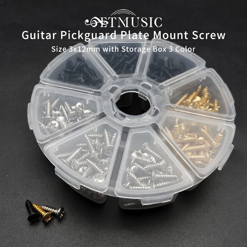 400pcs Electric Guitar Pickguard Plate Mount Screw Size 3 x 12mm Color Black/Gold/Chrome with Storage Box Luthier Tool
400pcs Electric Guitar Pickguard Plate Mount Screw Size 3 x 12mm Color Black/Gold/Chrome with Storage Box Luthier Tool