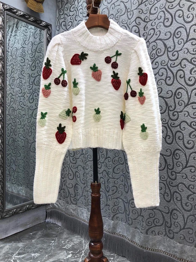 Женский трикотажный свитер с длинным рукавом, круглым вырезом и принтом фруктов
Женский трикотажный свитер с длинным рукавом, круглым вырезом и принтом фруктов