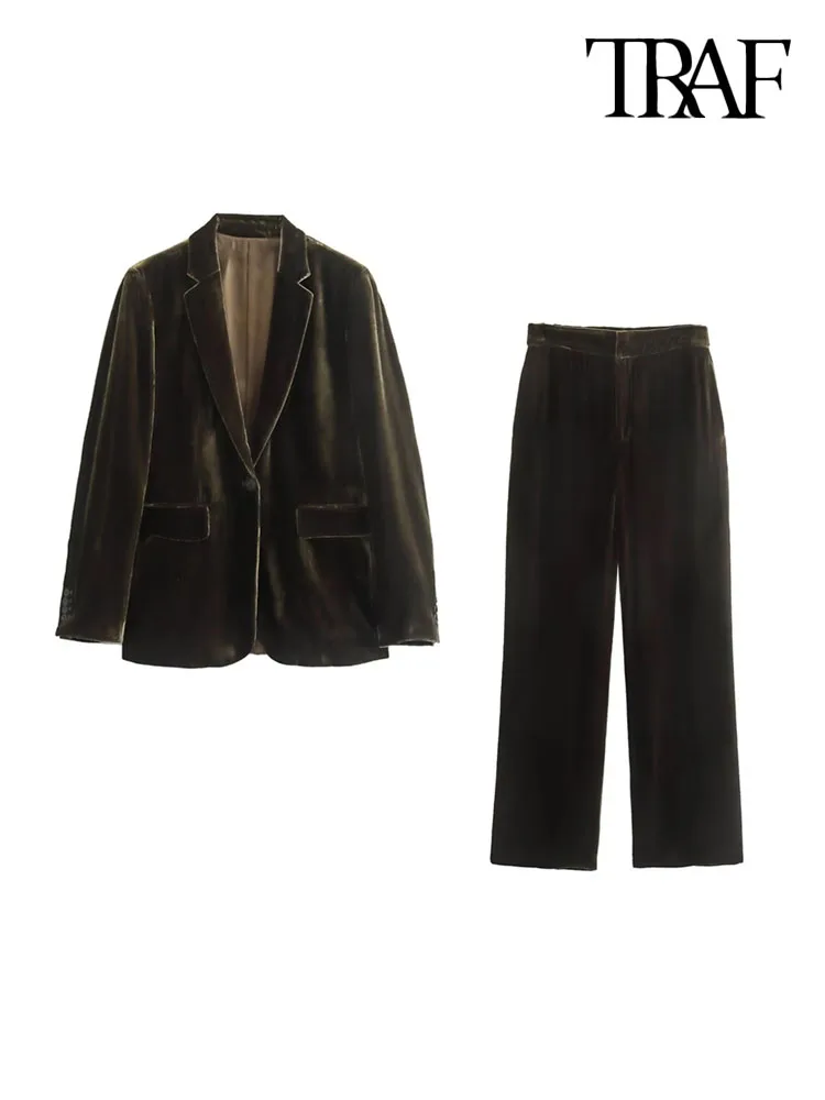 TRAF Women Fashion Front Button Velvet Blazer Coat And High Waist Zipper Fly Trousers Female Two Piece Sets Mujer
TRAF Women Fashion Front Button Velvet Blazer Coat And High Waist Zipper Fly Trousers Female Two Piece Sets Mujer