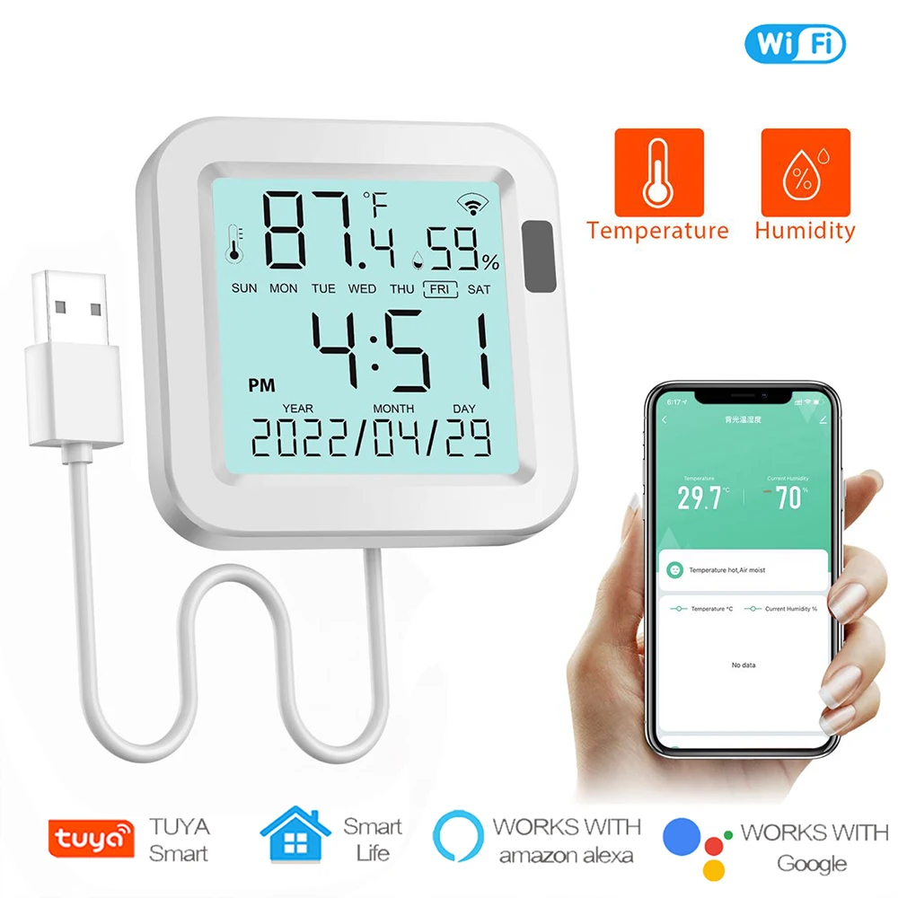 Smehoart Tuya Smart Wifi Temperature Humidity Sensor with Backlight LCD Display Indoor Thermometer Support Alexa Google Home
Smehoart Tuya Smart Wifi Temperature Humidity Sensor with Backlight LCD Display Indoor Thermometer Support Alexa Google Home