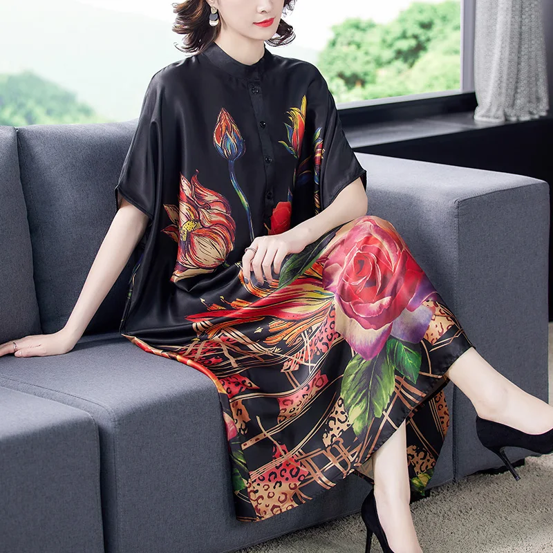 Vintage Plus Size Silk Print Dress Women Spring 2022 New Loose Casual Long Dress Fashion Chinese Style Elegant Party Vestidos
Vintage Plus Size Silk Print Dress Women Spring 2022 New Loose Casual Long Dress Fashion Chinese Style Elegant Party Vestidos