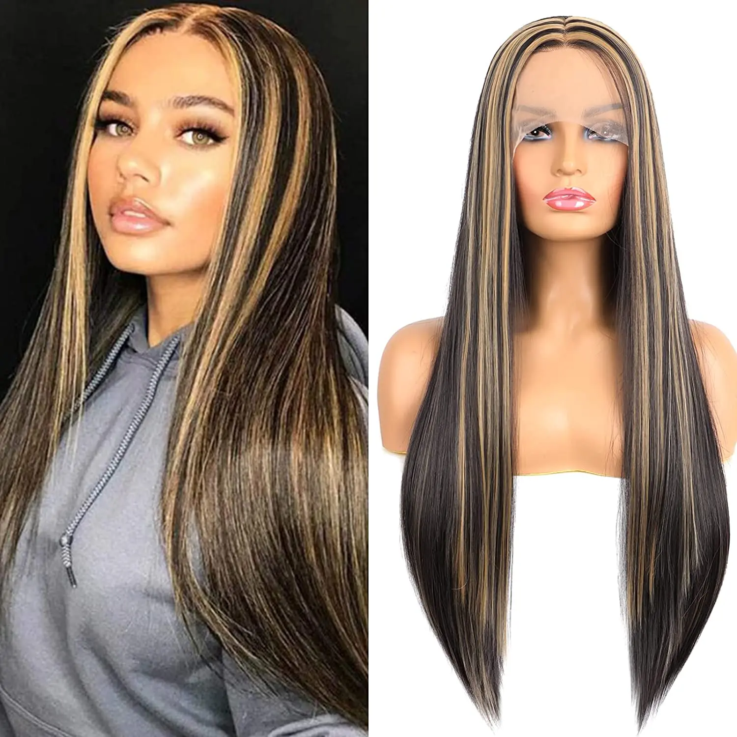 Straight Highlight Blonde Prepluck 28Inch Long Natural Hairline Glueless Synthetic Hair Lace Front Wig For Women Babyhair Daily
Straight Highlight Blonde Prepluck 28Inch Long Natural Hairline Glueless Synthetic Hair Lace Front Wig For Women Babyhair Daily